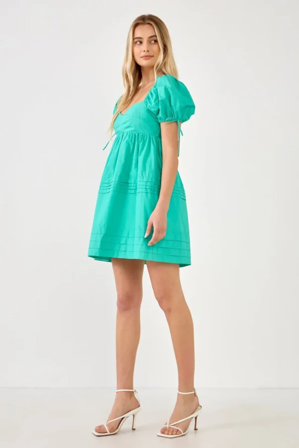ENGLISH FACTORY Tops*- Pleated Detail Puff Sleeve Mini Dress