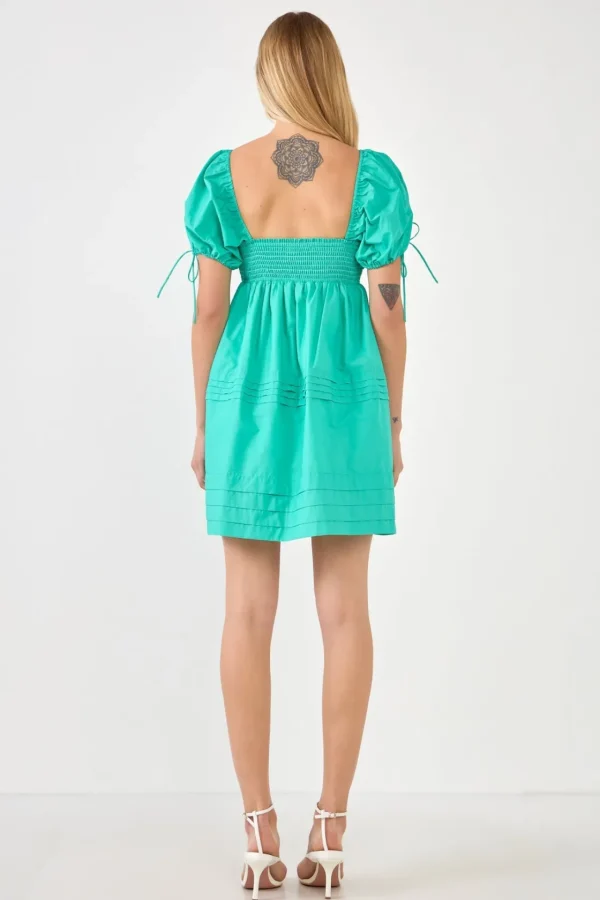 ENGLISH FACTORY Tops*- Pleated Detail Puff Sleeve Mini Dress