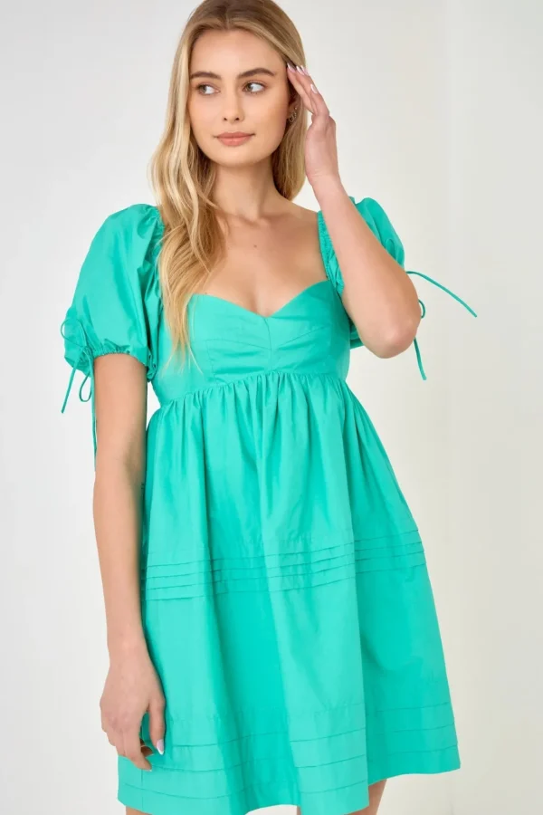 ENGLISH FACTORY Tops*- Pleated Detail Puff Sleeve Mini Dress