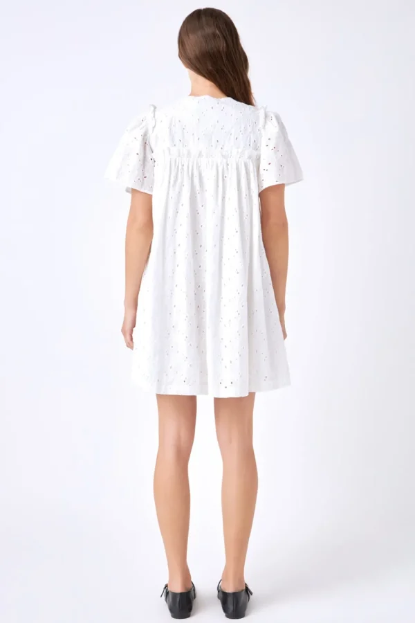 ENGLISH FACTORY White Dresses | Tops*- Pleated Eyelet Mini Dress WHITE