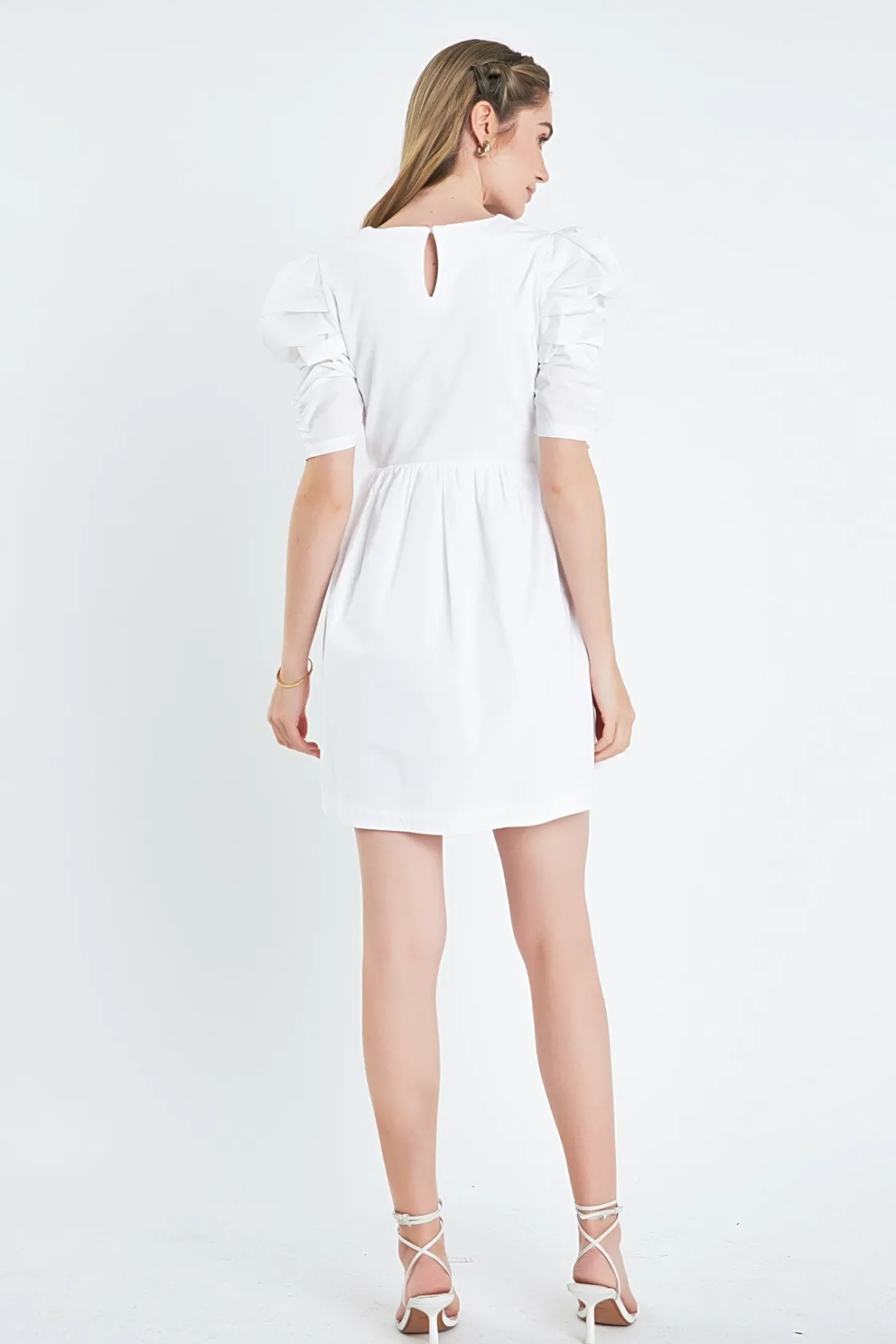 english_factory__pleated__2-13.webp ENGLISH FACTORY White Dresses | Tops*- Pleated Puff Sleeve Mini Dress