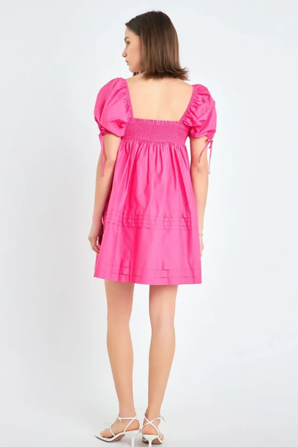 ENGLISH FACTORY Tops*- Pleated Detail Puff Sleeve Mini Dress