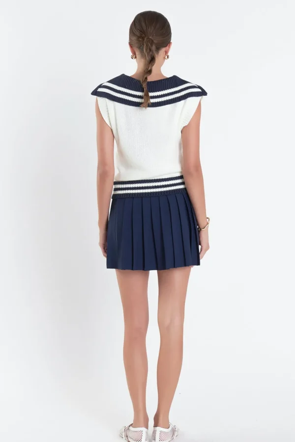 ENGLISH FACTORY Skirts*- Pleated Mini Knit Skirt NAVY/WHITE