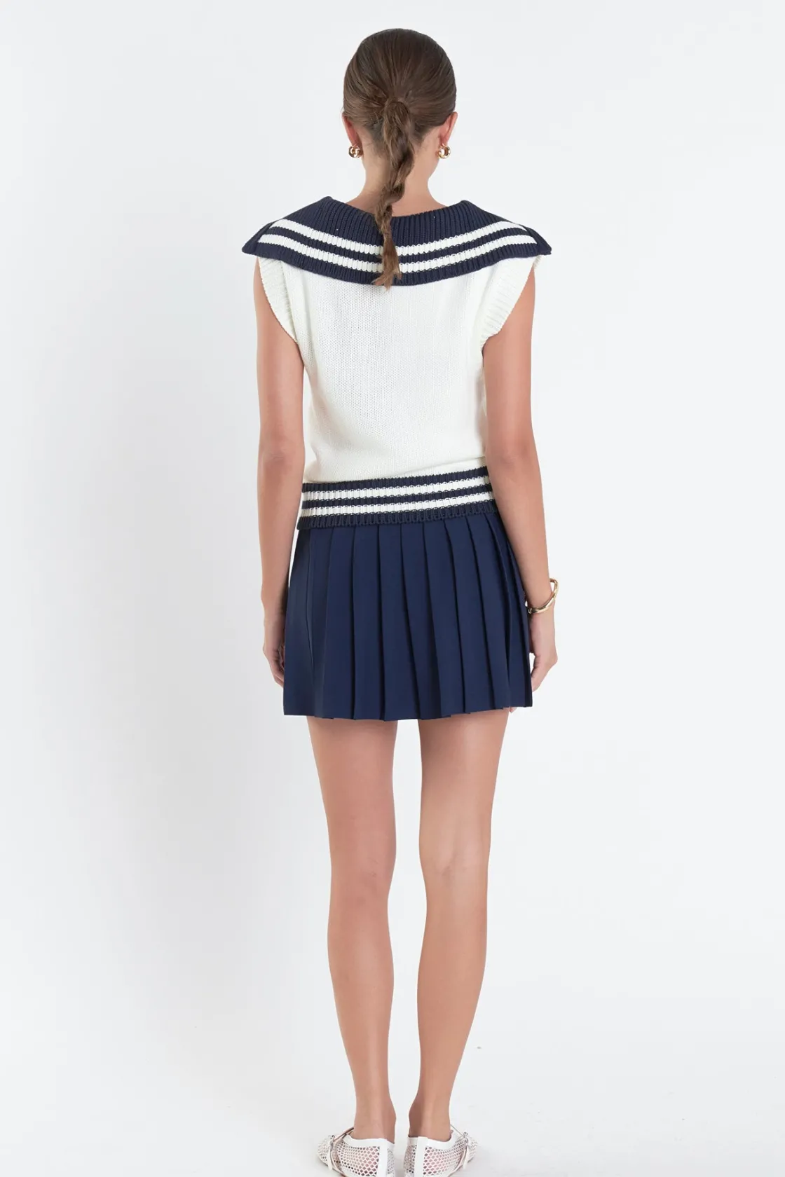 english_factory__pleated__2-7.webp ENGLISH FACTORY Skirts*- Pleated Mini Knit Skirt NAVY/WHITE