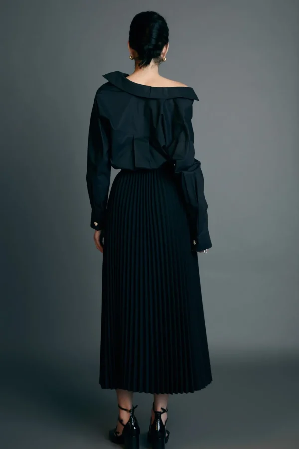 ENGLISH FACTORY Skirts | Tops*- Pleated Midi Skirt in BLACK