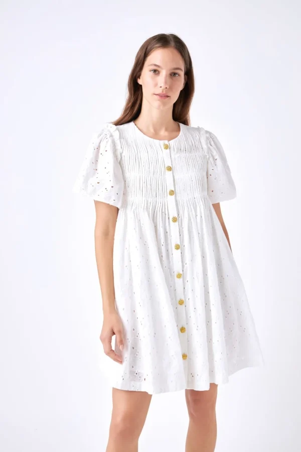 ENGLISH FACTORY White Dresses | Tops*- Pleated Eyelet Mini Dress WHITE