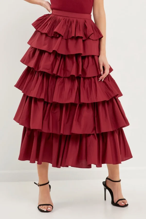 ENGLISH FACTORY Skirts*- Pleated Combo Maxi Poplin Skirt