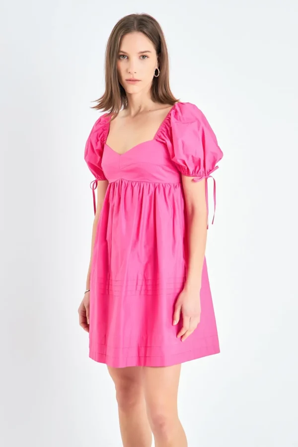 ENGLISH FACTORY Tops*- Pleated Detail Puff Sleeve Mini Dress