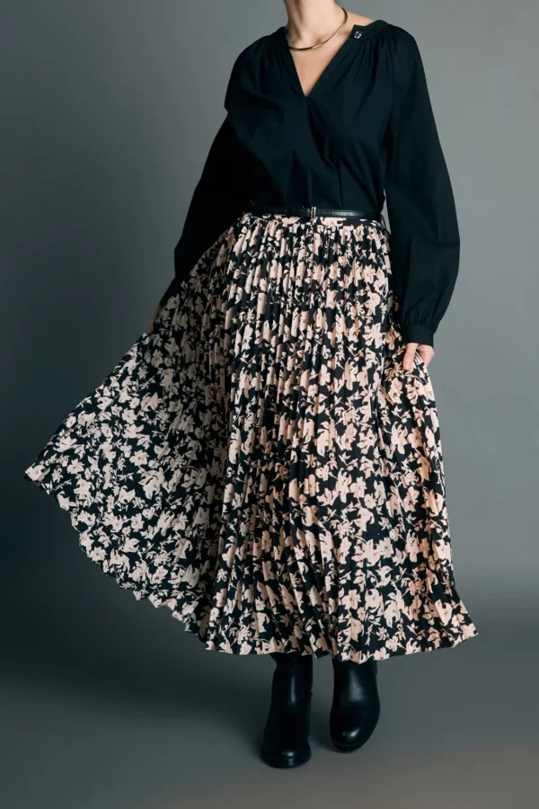 ENGLISH FACTORY Skirts | Tops*- Pleated Print Midi Skirt BLACKMULTI