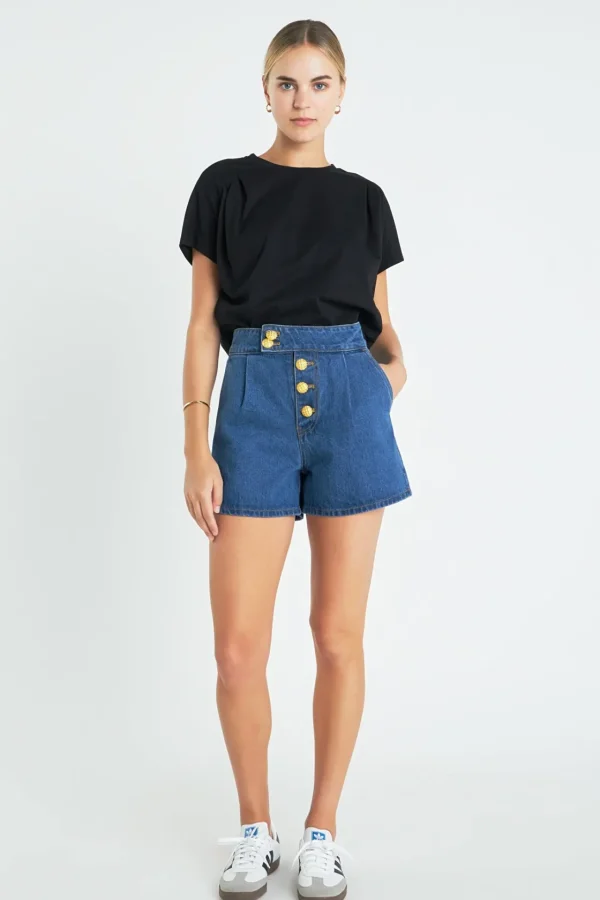 ENGLISH FACTORY Tops*- Pleated Short Sleeve T-Shirt