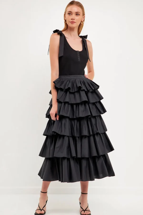 ENGLISH FACTORY Skirts*- Pleated Combo Maxi Poplin Skirt