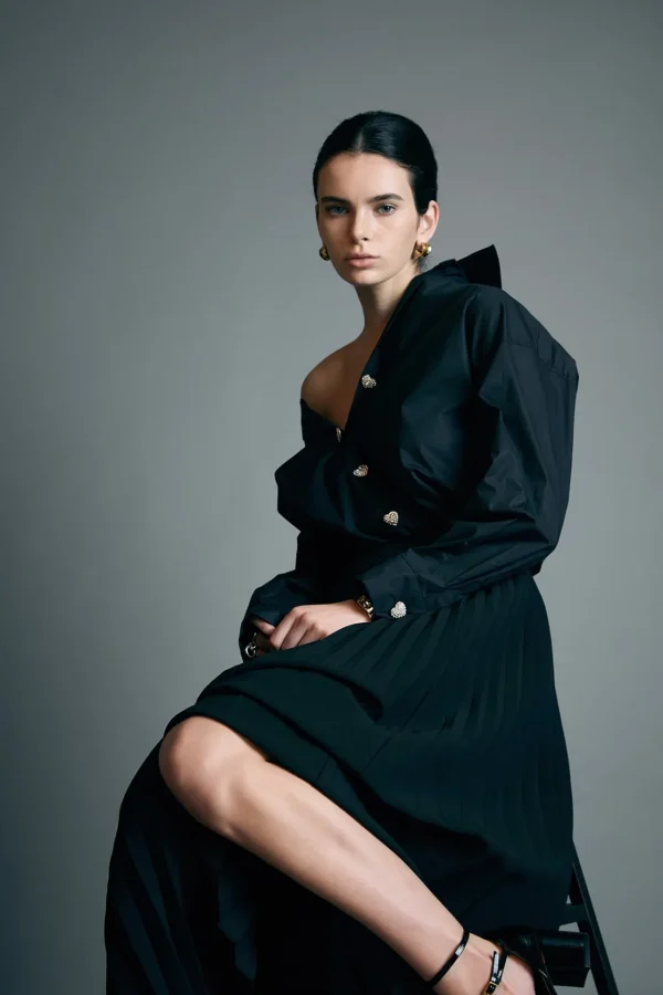 ENGLISH FACTORY Skirts | Tops*- Pleated Midi Skirt in BLACK