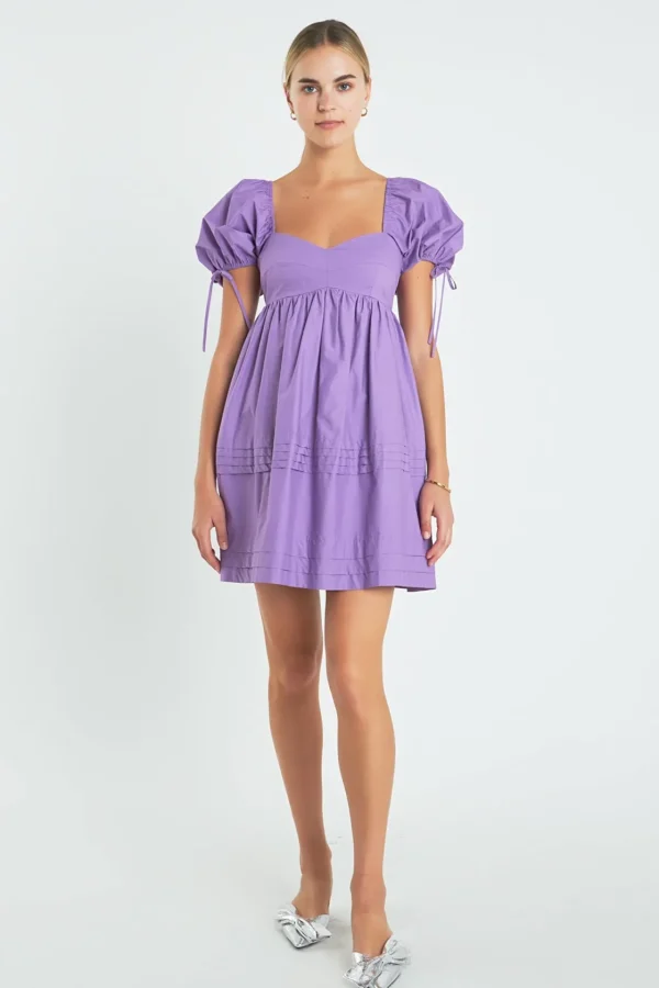 ENGLISH FACTORY Tops*- Pleated Detail Puff Sleeve Mini Dress