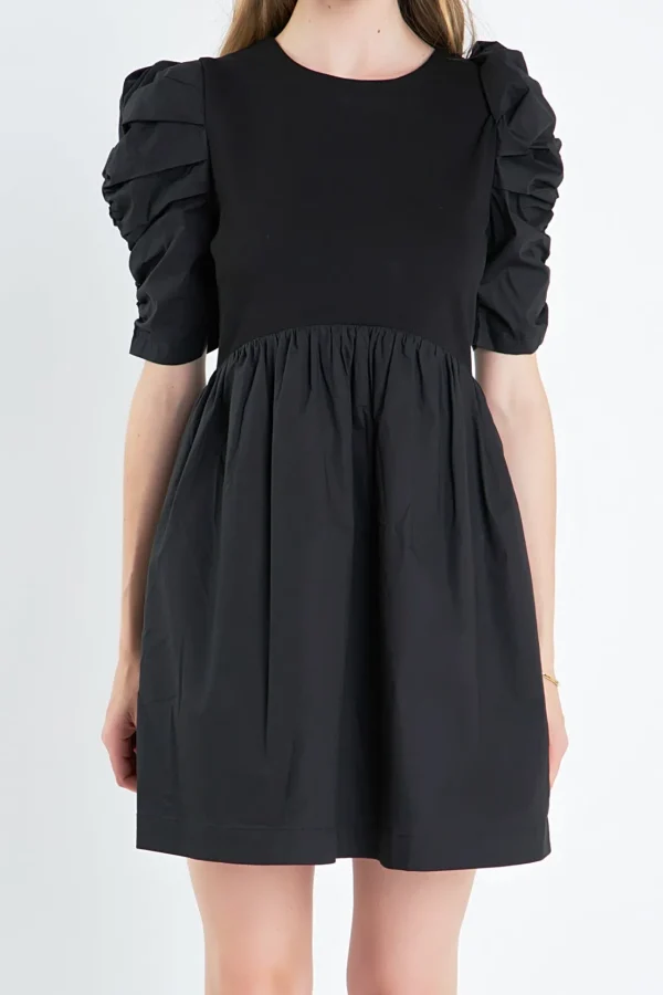 ENGLISH FACTORY White Dresses | Tops*- Pleated Puff Sleeve Mini Dress