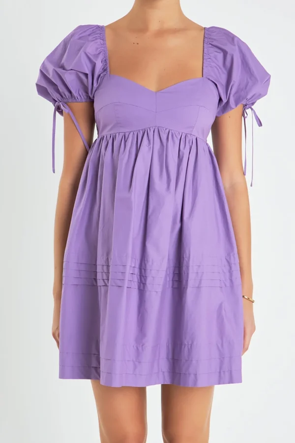 ENGLISH FACTORY Tops*- Pleated Detail Puff Sleeve Mini Dress