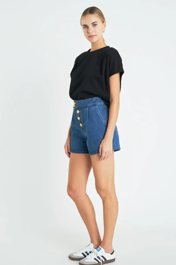 ENGLISH FACTORY Tops*- Pleated Short Sleeve T-Shirt