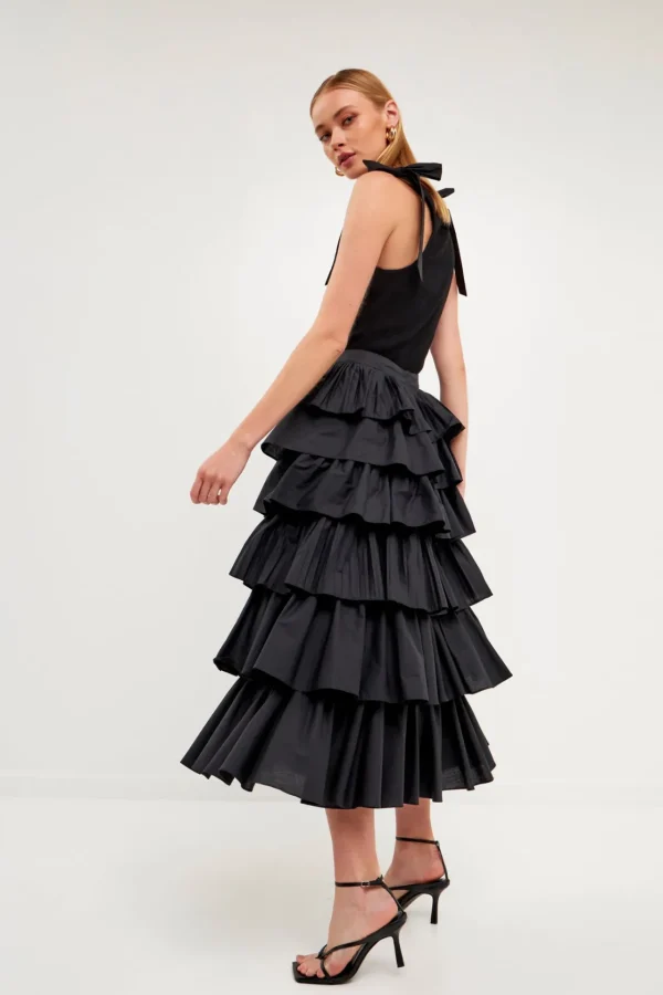 ENGLISH FACTORY Skirts*- Pleated Combo Maxi Poplin Skirt