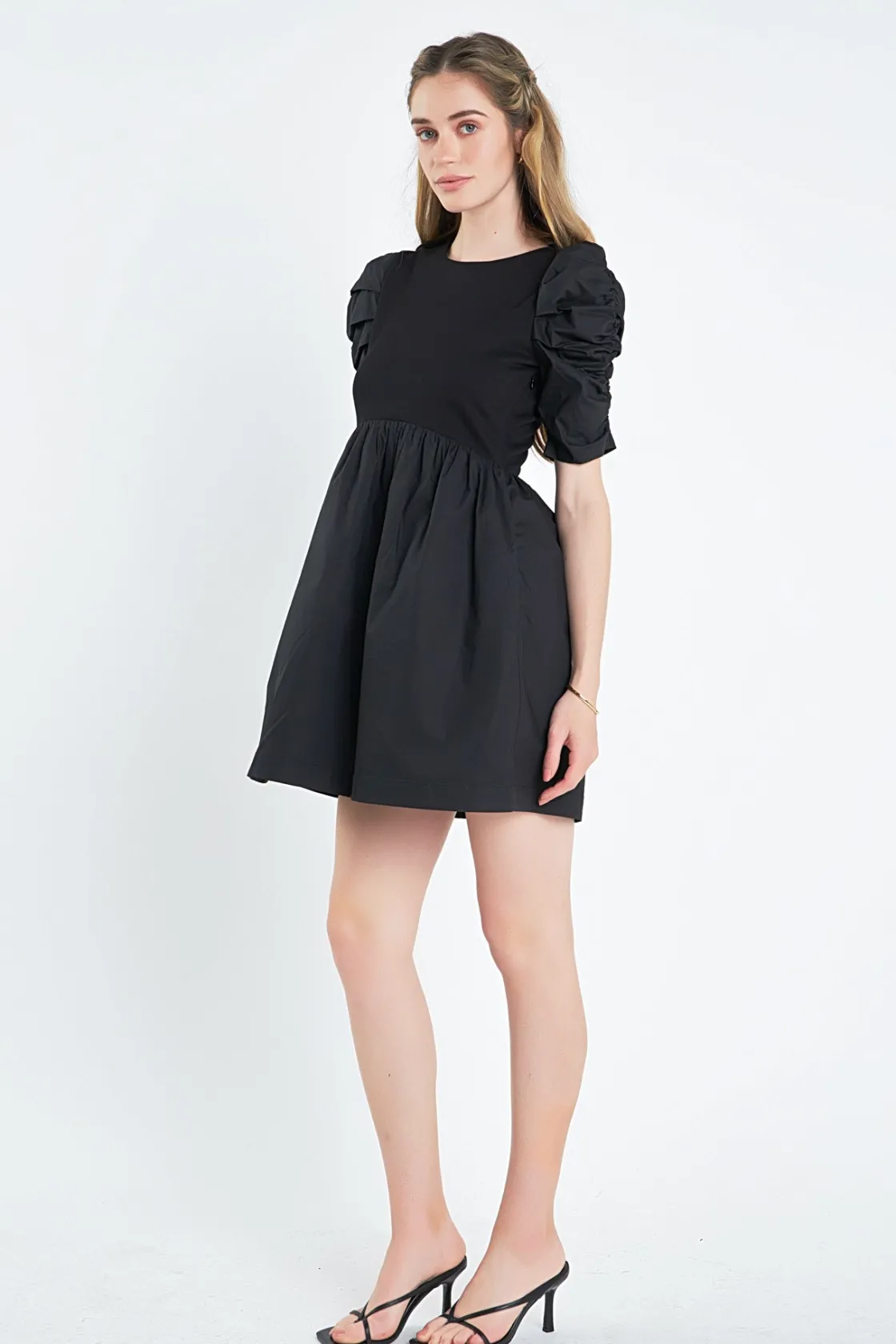 english_factory__pleated__6-6.webp ENGLISH FACTORY White Dresses | Tops*- Pleated Puff Sleeve Mini Dress
