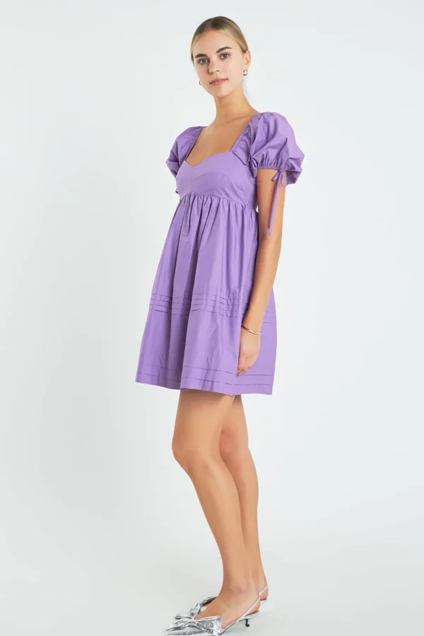 ENGLISH FACTORY Tops*- Pleated Detail Puff Sleeve Mini Dress