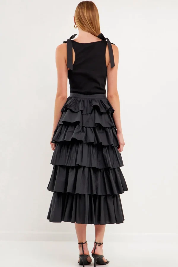 ENGLISH FACTORY Skirts*- Pleated Combo Maxi Poplin Skirt