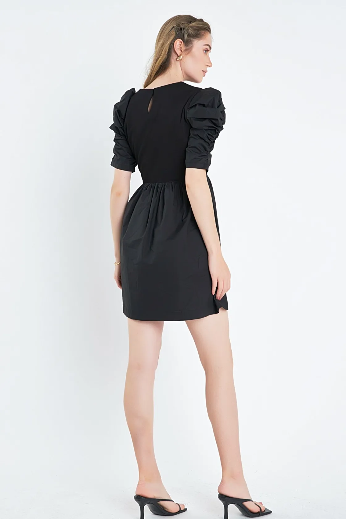 english_factory__pleated__7-6.webp ENGLISH FACTORY White Dresses | Tops*- Pleated Puff Sleeve Mini Dress