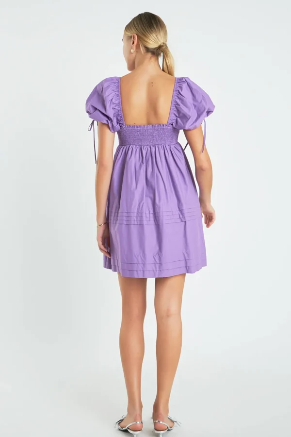 ENGLISH FACTORY Tops*- Pleated Detail Puff Sleeve Mini Dress