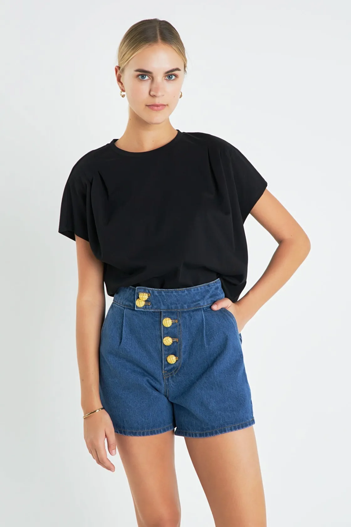 english_factory__pleated__8-1.webp ENGLISH FACTORY Tops*- Pleated Short Sleeve T-Shirt
