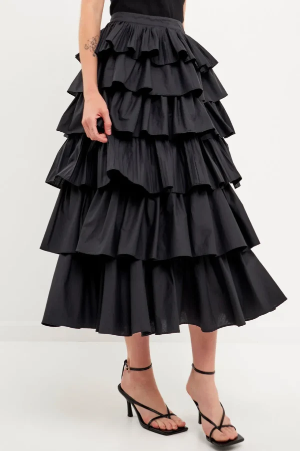 ENGLISH FACTORY Skirts*- Pleated Combo Maxi Poplin Skirt