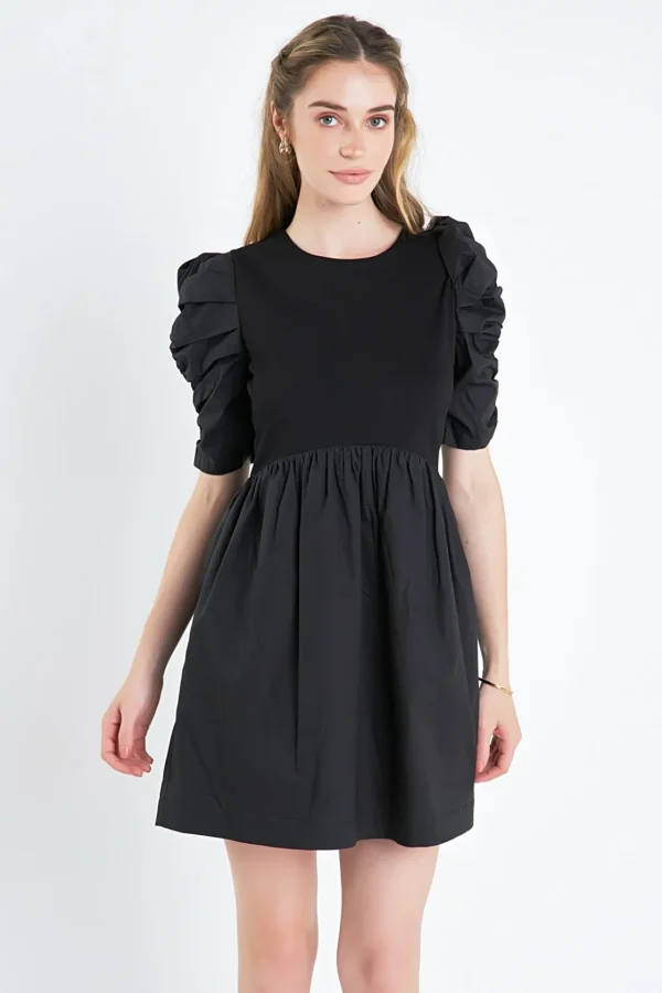 ENGLISH FACTORY White Dresses | Tops*- Pleated Puff Sleeve Mini Dress
