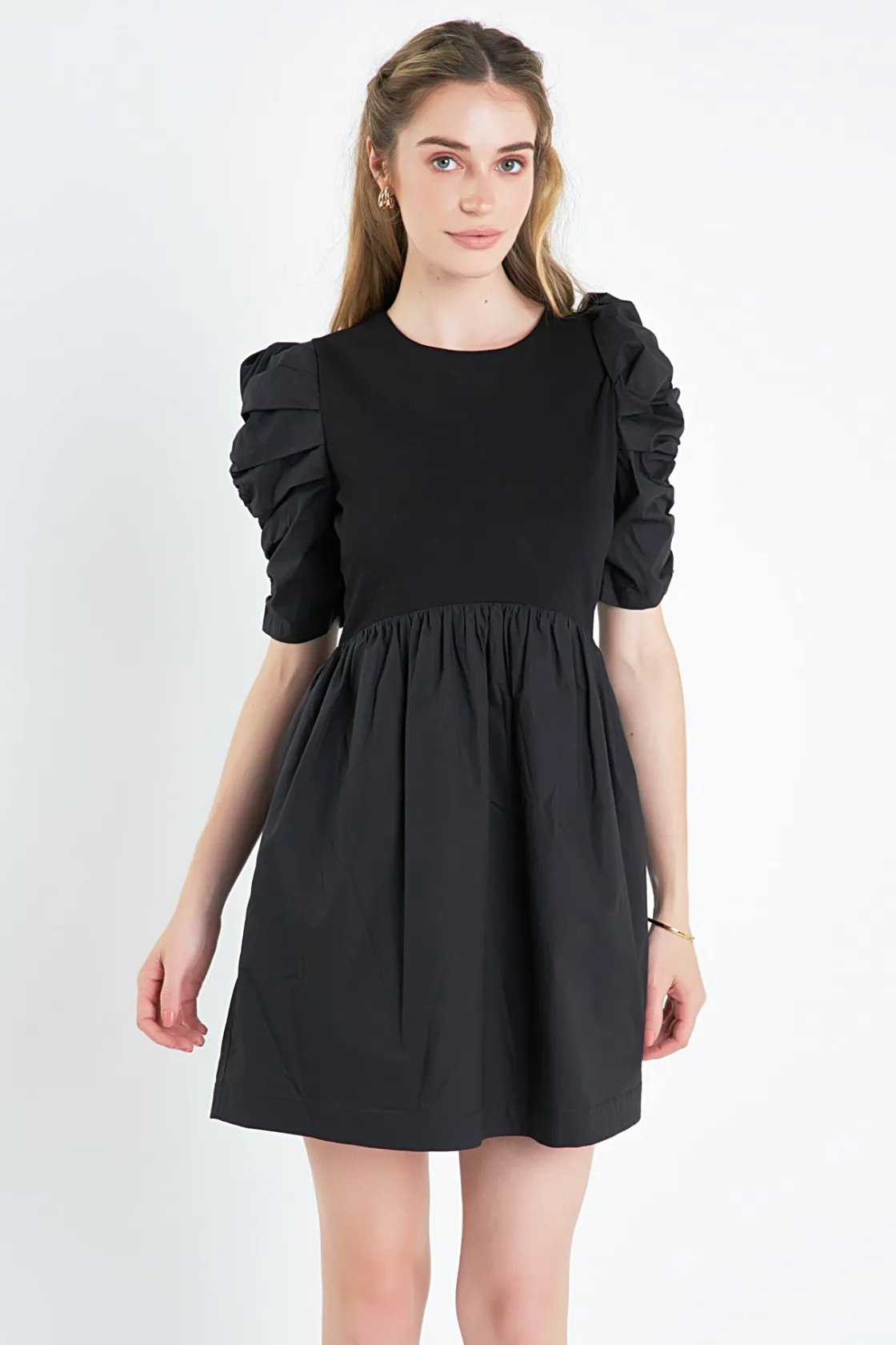 english_factory__pleated__8-6.webp ENGLISH FACTORY White Dresses | Tops*- Pleated Puff Sleeve Mini Dress