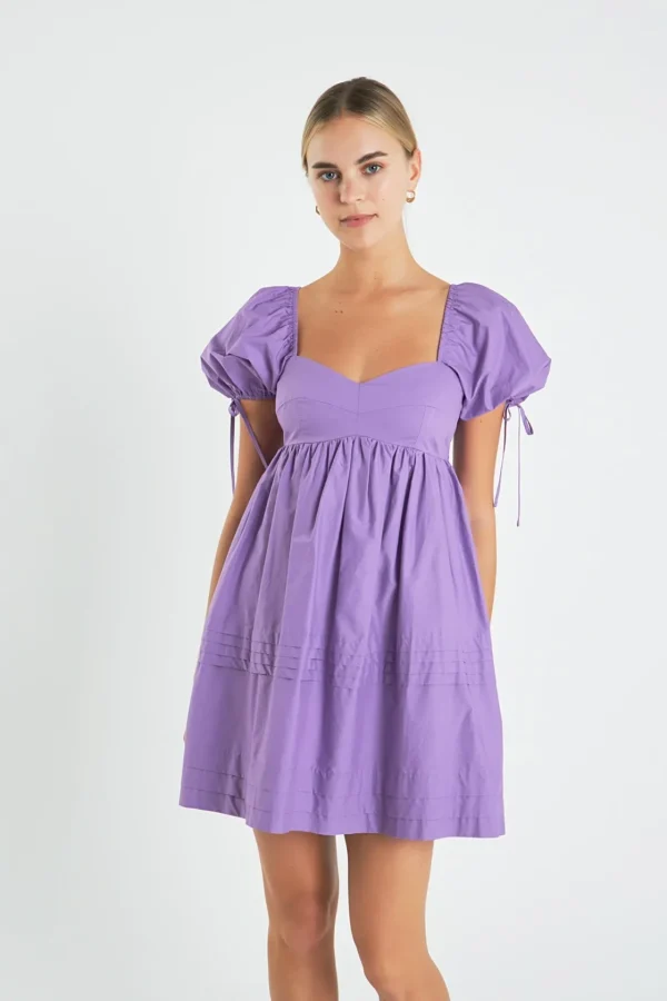 ENGLISH FACTORY Tops*- Pleated Detail Puff Sleeve Mini Dress