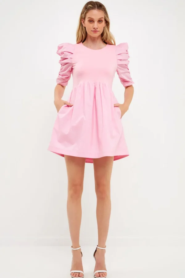 ENGLISH FACTORY White Dresses | Tops*- Pleated Puff Sleeve Mini Dress
