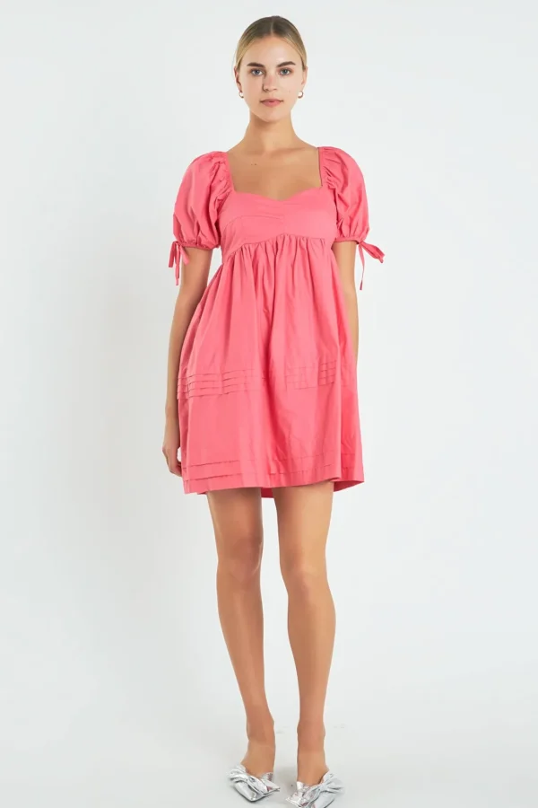 ENGLISH FACTORY Tops*- Pleated Detail Puff Sleeve Mini Dress