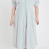 ENGLISH FACTORY Tops*- Plus Size Stripe Shirt Midi Dress PINK/GREEN