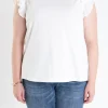 ENGLISH FACTORY Tops*- Plus Size Mixed Media Ruffle Detail T-Shirt