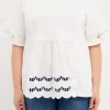 ENGLISH FACTORY Tops*- Plus Size Knit Eyelet Mixed T-Shirts WHITE