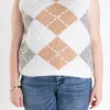 ENGLISH FACTORY Tops*- Plus Size Argyle Knit Vest WHITE