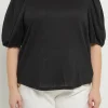 ENGLISH FACTORY Tops*- Plus Size Pleated Shoulder Knit Top BLACK