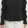 ENGLISH FACTORY Tops*- Plus Size Puff Long Sleeve Top BLACK