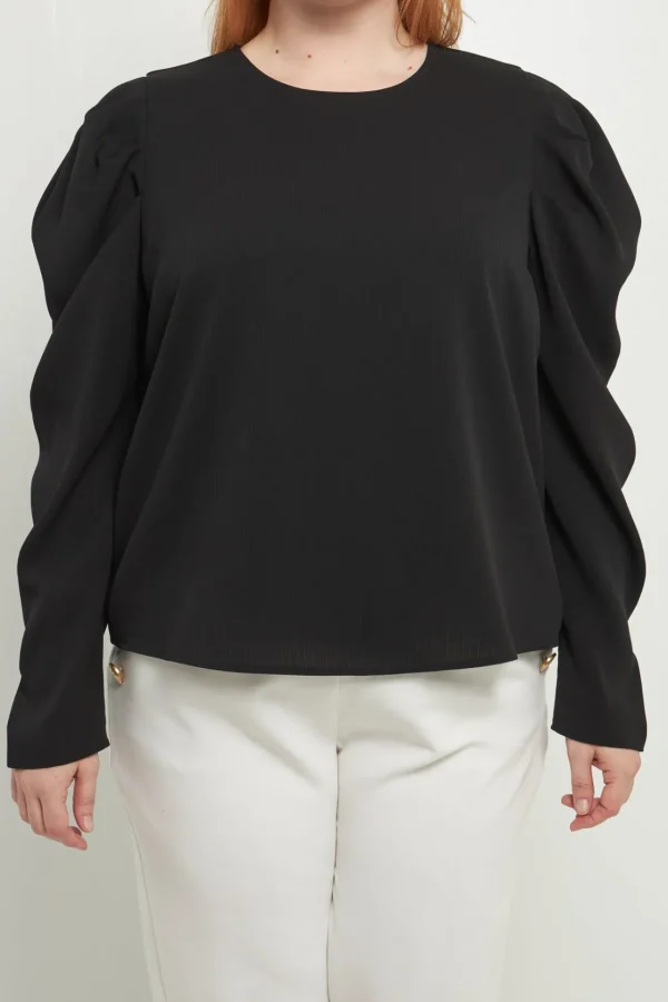 ENGLISH FACTORY Tops*- Plus Size Puff Long Sleeve Top BLACK