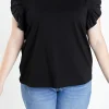 ENGLISH FACTORY Tops*- Plus Size Poplin Knit Mixed Ruffle Detail Top