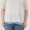 ENGLISH FACTORY Tops*- Plus Size Organza Puff Sleeve Top WHITE
