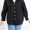 ENGLISH FACTORY Shirts & Blouses | Tops*- Plus Size Oversize Collared Shirt BLACK