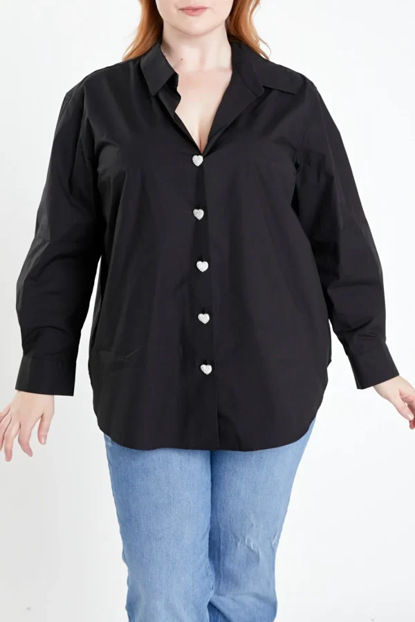 ENGLISH FACTORY Shirts & Blouses | Tops*- Plus Size Oversize Collared Shirt BLACK
