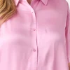 ENGLISH FACTORY Shirts & Blouses | Tops*- Plus Size Satin Short Sleeve Shirt PINK