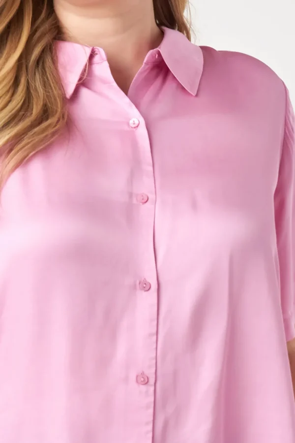 ENGLISH FACTORY Shirts & Blouses | Tops*- Plus Size Satin Short Sleeve Shirt PINK