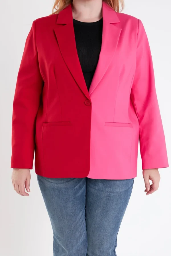 ENGLISH FACTORY Blazers | Tops*- Plus Size Color Block Blazer REDFUCHSIA