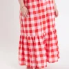 ENGLISH FACTORY Skirts | Tops*- Plus Size Gingham Midi Skirt PINK/RED
