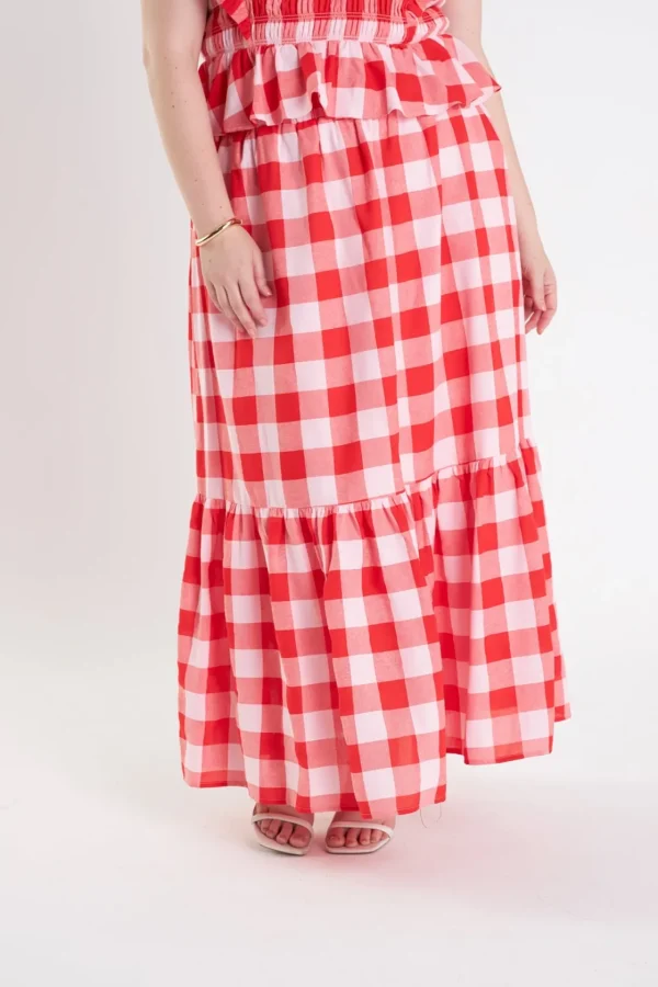 ENGLISH FACTORY Skirts | Tops*- Plus Size Gingham Midi Skirt PINK/RED