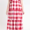ENGLISH FACTORY Tops*- Plus Size Gingham Maxi Dress RED/WHITE